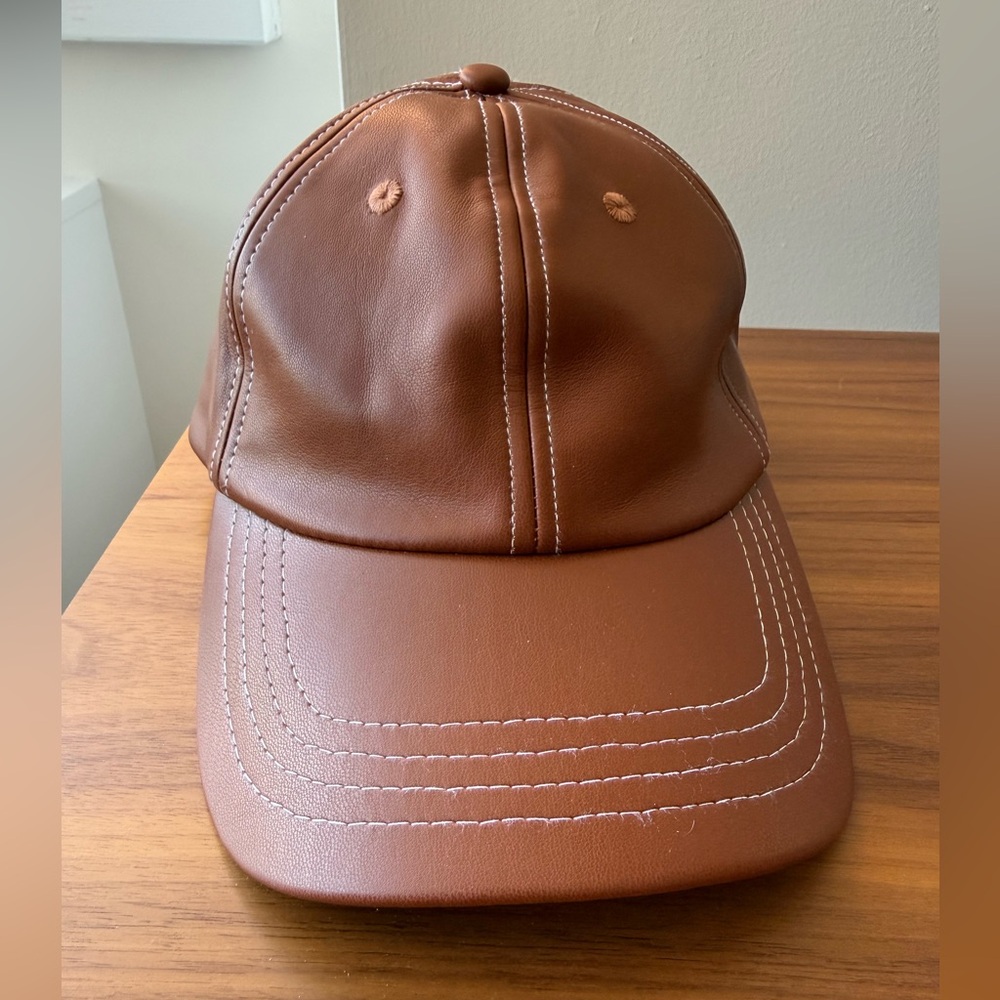 Staud Brown Vegan Leather Baseball Cap - Picture 2 of 7